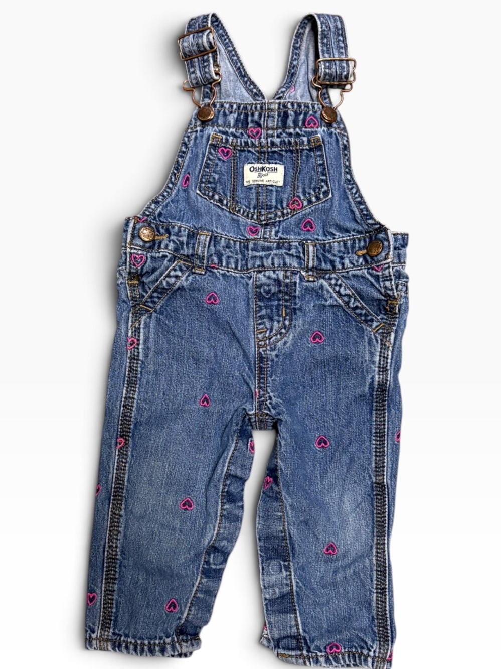 Discontinued OshKosh B’gosh Baby Girl Heart Embroidered Denim Overalls